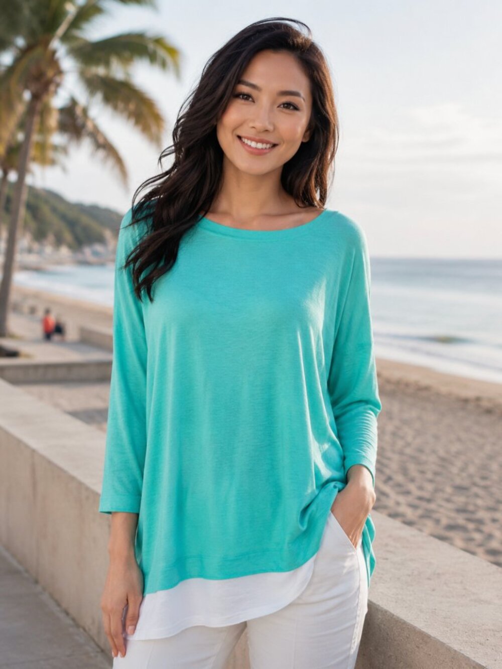 J. Jill Love Linen Lightweight Teal Layered Tunic Top 100% Linen Coastal Flowy